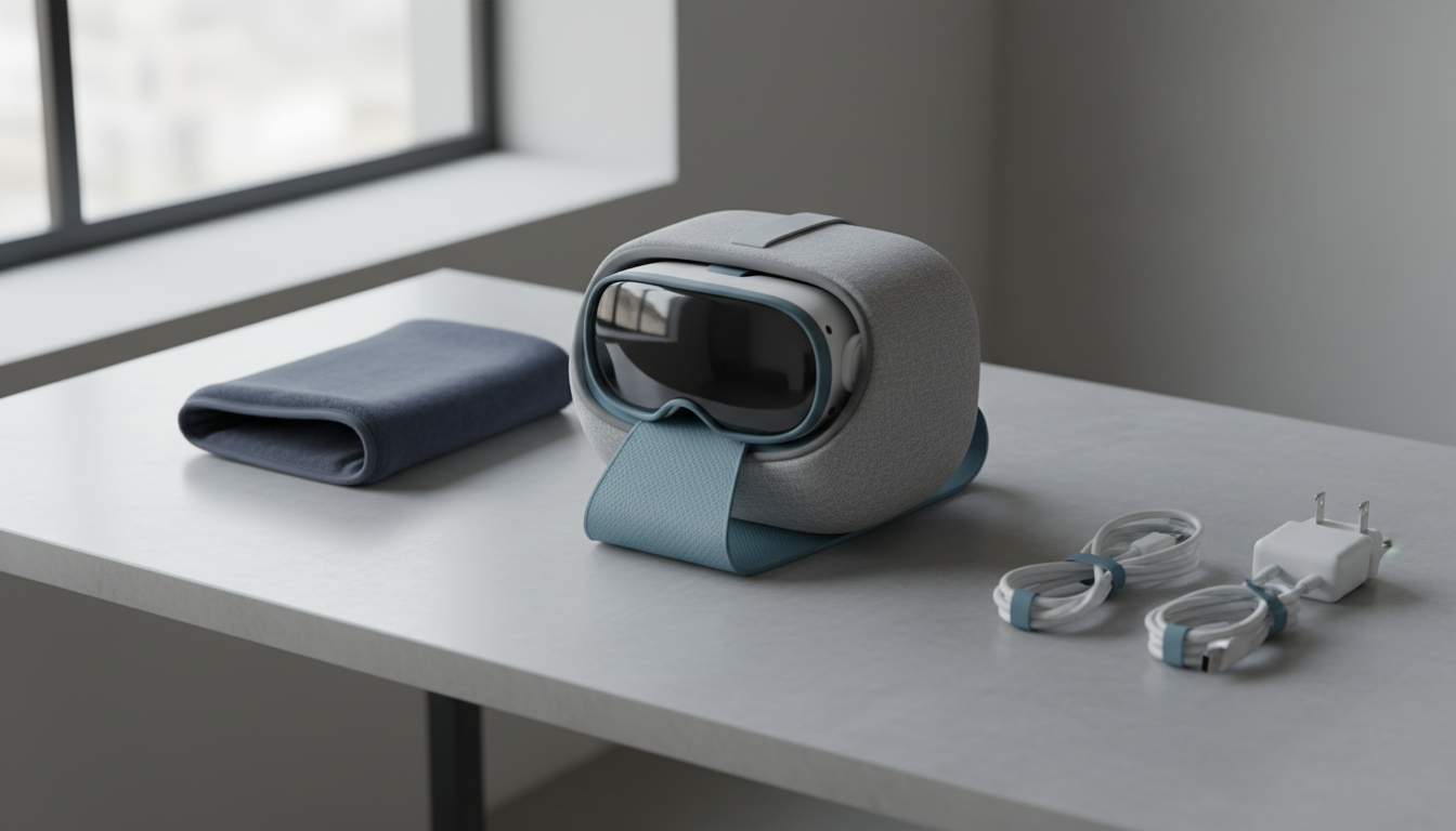 Safe storage best practices for Vision Pro with a protective case and built in stand